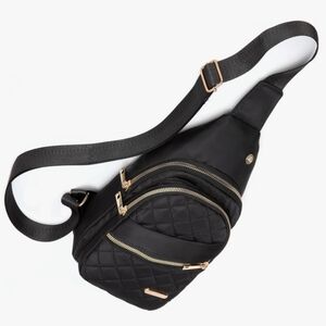 Quilted Black Crossbody Sling Bag with Gold Hardware